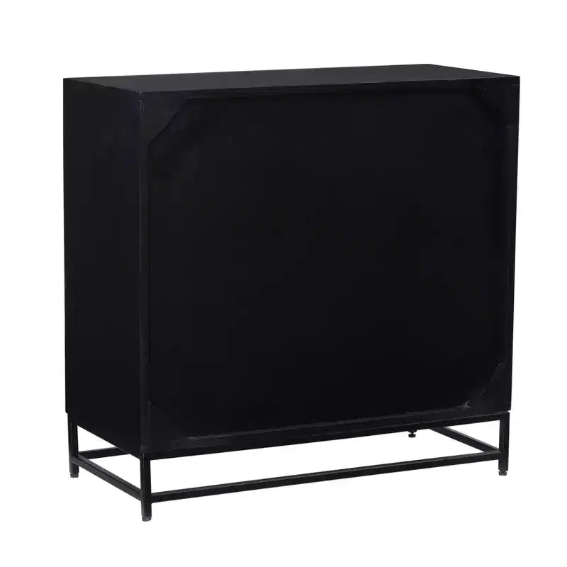 Powell Gordon Mobile a 3 cassetti in legno massiccio e canna naturale con gambe in metallo nero, colore nero: stile rustico moderno, superficie in mango