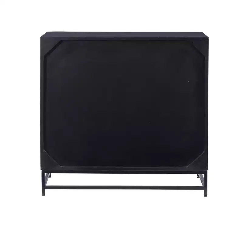 Powell Gordon Mobile a 3 cassetti in legno massiccio e canna naturale con gambe in metallo nero, colore nero: stile rustico moderno, superficie in mango