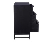 Powell Gordon Mobile a 3 cassetti in legno massiccio e canna naturale con gambe in metallo nero, colore nero: stile rustico moderno, superficie in mango