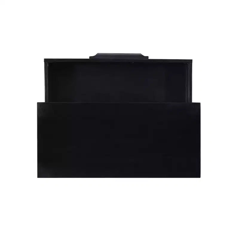 Powell Gordon Mobile a 3 cassetti in legno massiccio e canna naturale con gambe in metallo nero, colore nero: stile rustico moderno, superficie in mango