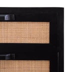 Powell Gordon Mobile a 3 cassetti in legno massiccio e canna naturale con gambe in metallo nero, colore nero: stile rustico moderno, superficie in mango