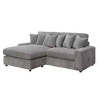 Divano angolare reversibile da 84", velluto a coste grigio, 6 cuscini, struttura in legno e compensato, 4 posti