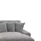 Divano angolare reversibile da 84", velluto a coste grigio, 6 cuscini, struttura in legno e compensato, 4 posti