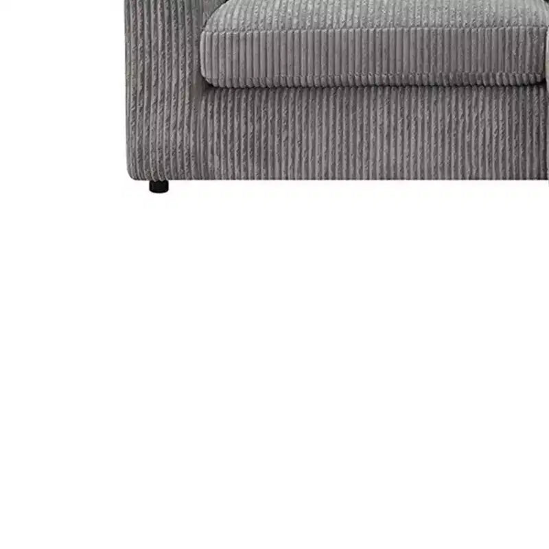 Divano angolare reversibile da 84", velluto a coste grigio, 6 cuscini, struttura in legno e compensato, 4 posti