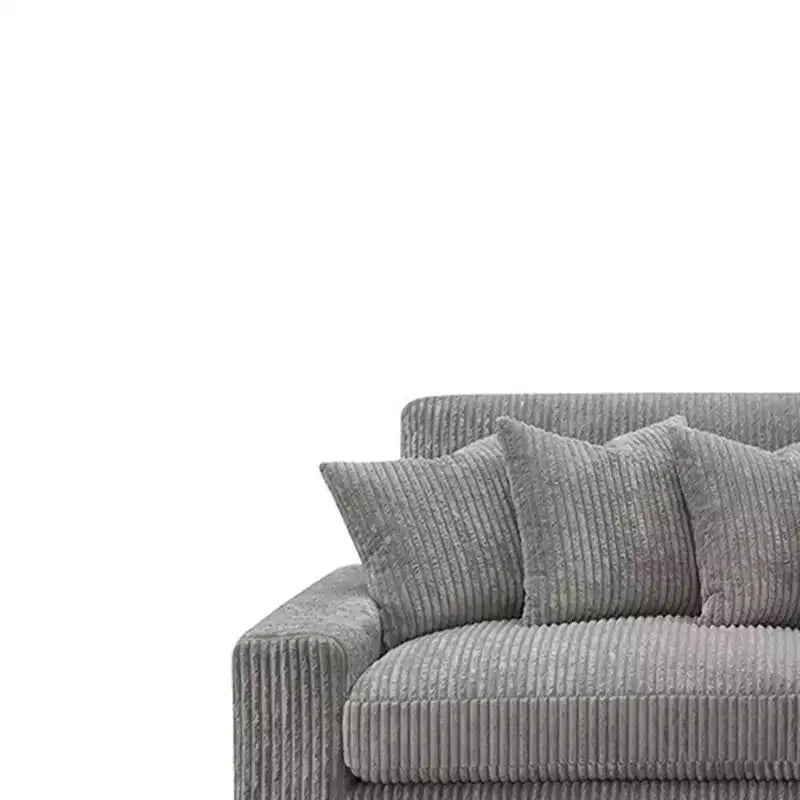 Divano angolare reversibile da 84", velluto a coste grigio, 6 cuscini, struttura in legno e compensato, 4 posti