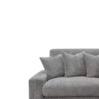 Divano angolare reversibile da 84", velluto a coste grigio, 6 cuscini, struttura in legno e compensato, 4 posti