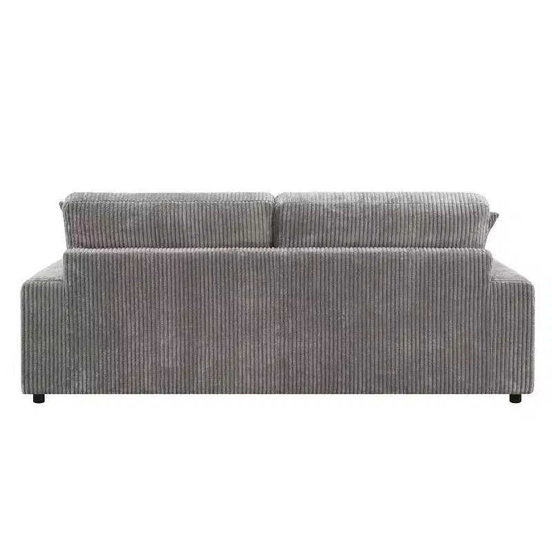 Divano angolare reversibile da 84", velluto a coste grigio, 6 cuscini, struttura in legno e compensato, 4 posti