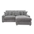 Divano angolare reversibile da 84", velluto a coste grigio, 6 cuscini, struttura in legno e compensato, 4 posti