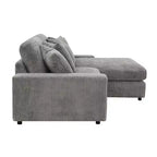 Divano angolare reversibile da 84", velluto a coste grigio, 6 cuscini, struttura in legno e compensato, 4 posti