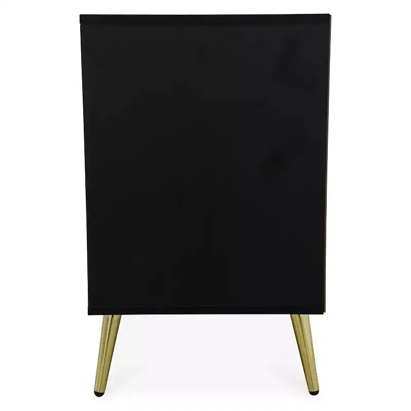 Comodino moderno nero con 2 cassetti - Legno MDF, Design minimalista
