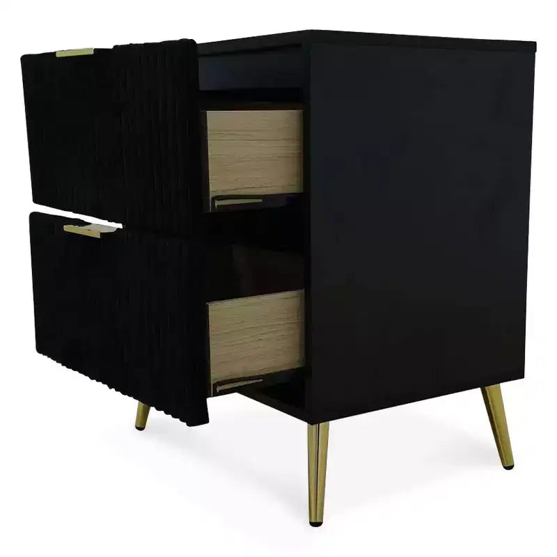 Comodino moderno nero con 2 cassetti - Legno MDF, Design minimalista
