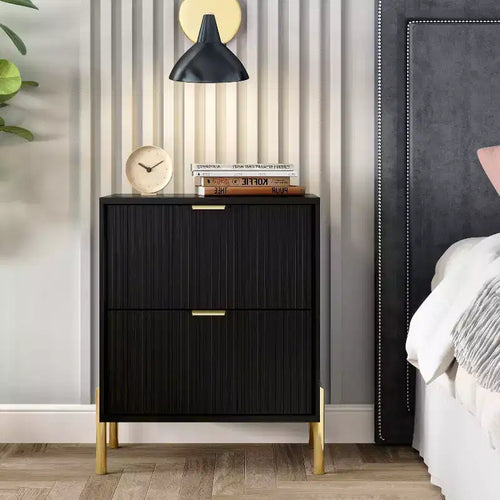 Comodino a 2 cassetti nero - Stile scandinavo moderno, MDF, antiribaltamento