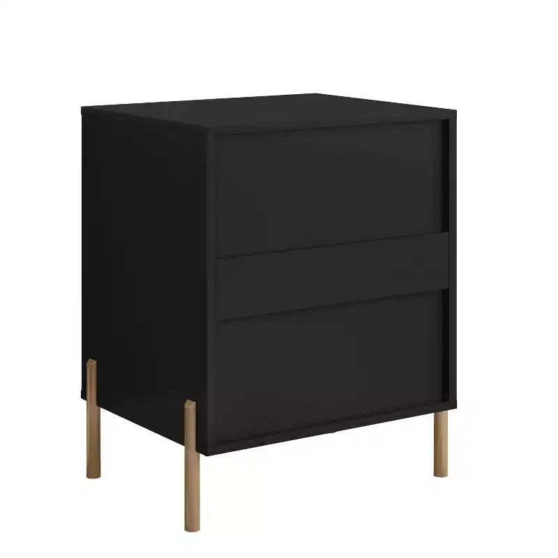 Comodino a 2 cassetti nero - Stile scandinavo moderno, MDF, antiribaltamento