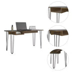 Scrivania per Computer da 55" Marrone - Piano in Vetro Temperato, Gambe in Metallo, Ripiano Contenitore