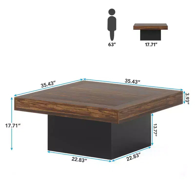 Tavolino quadrato in legno stile rustico con luci a LED, marrone/nero, 89 cm