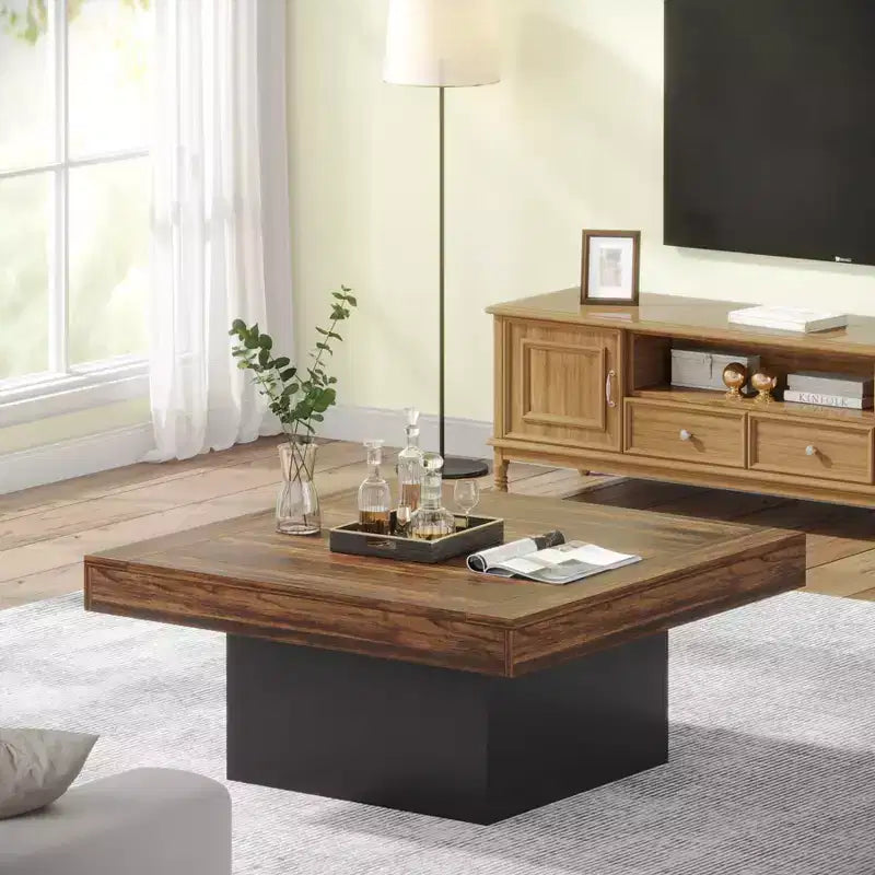 Tavolino quadrato in legno stile rustico con luci a LED, marrone/nero, 89 cm