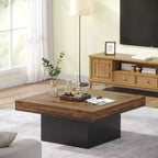 Tavolino quadrato in legno stile rustico con luci a LED, marrone/nero, 89 cm