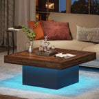 Tavolino quadrato in legno stile rustico con luci a LED, marrone/nero, 89 cm