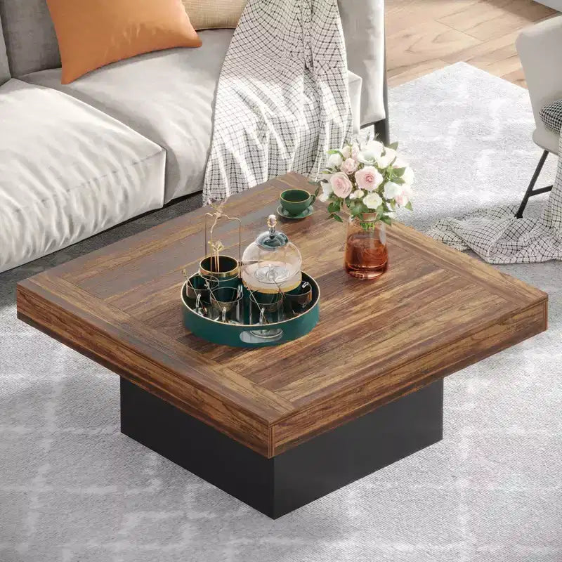 Tavolino quadrato in legno stile rustico con luci a LED, marrone/nero, 89 cm