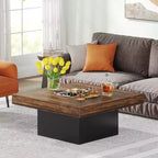 Tavolino quadrato in legno stile rustico con luci a LED, marrone/nero, 89 cm