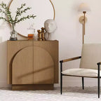 Mobile Contenitore ad Arco Stile Mid-Century, Impiallacciatura in Legno, 2 Ante, Ripiano Regolabile, 79 cm A x 79 cm L x 43 cm P