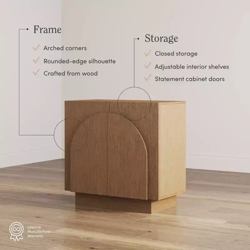 Mobile Contenitore ad Arco Stile Mid-Century, Impiallacciatura in Legno, 2 Ante, Ripiano Regolabile, 79 cm A x 79 cm L x 43 cm P