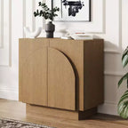 Mobile Contenitore ad Arco Stile Mid-Century, Impiallacciatura in Legno, 2 Ante, Ripiano Regolabile, 79 cm A x 79 cm L x 43 cm P