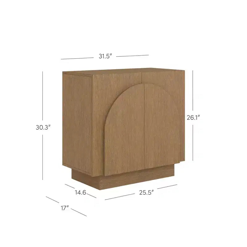 Mobile Contenitore ad Arco Stile Mid-Century, Impiallacciatura in Legno, 2 Ante, Ripiano Regolabile, 79 cm A x 79 cm L x 43 cm P