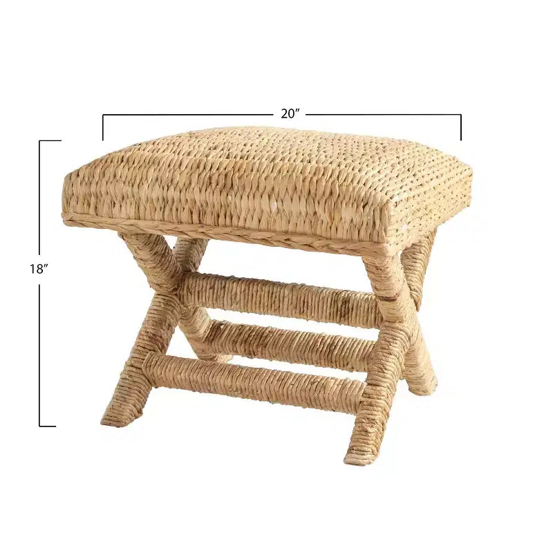 Tavolino d'appoggio Storied Home intrecciato in giacinto d'acqua e legno marrone: Struttura in mogano, nessun assemblaggio richiesto