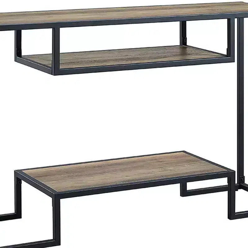 Tavolini consolle Idella da 48" in rovere rustico e nero - Acme Furniture: ripiano fisso, struttura in metallo, nessun montaggio richiesto