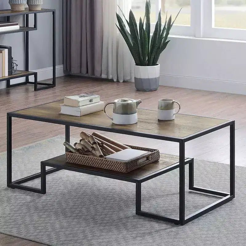 Tavolini consolle Idella da 48" in rovere rustico e nero - Acme Furniture: ripiano fisso, struttura in metallo, nessun montaggio richiesto