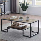 Tavolini consolle Idella da 48" in rovere rustico e nero - Acme Furniture: ripiano fisso, struttura in metallo, nessun montaggio richiesto