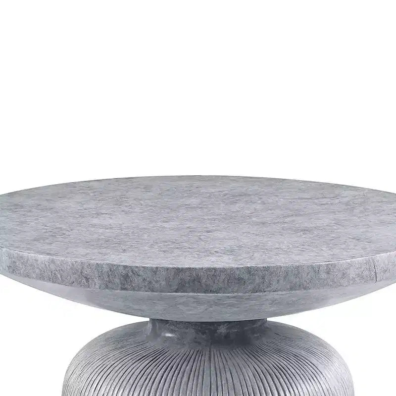 Tavolino rotondo da 76 cm, piano in fibra di cemento grigio anticato, finitura invecchiata, base a piedistallo, nessun assemblaggio richiesto