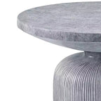 Tavolino rotondo da 76 cm, piano in fibra di cemento grigio anticato, finitura invecchiata, base a piedistallo, nessun assemblaggio richiesto