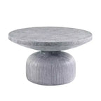 Tavolino rotondo da 76 cm, piano in fibra di cemento grigio anticato, finitura invecchiata, base a piedistallo, nessun assemblaggio richiesto