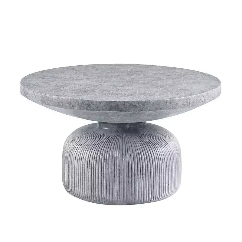 Tavolino rotondo da 76 cm, piano in fibra di cemento grigio anticato, finitura invecchiata, base a piedistallo, nessun assemblaggio richiesto