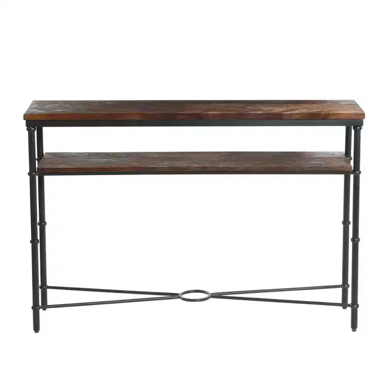 Consolle stretta da 48", piano in acacia massello, gambe in ferro industriale, stile rustico-country, finitura grigia