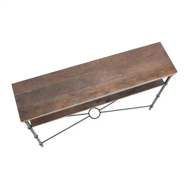 Consolle stretta da 48", piano in acacia massello, gambe in ferro industriale, stile rustico-country, finitura grigia