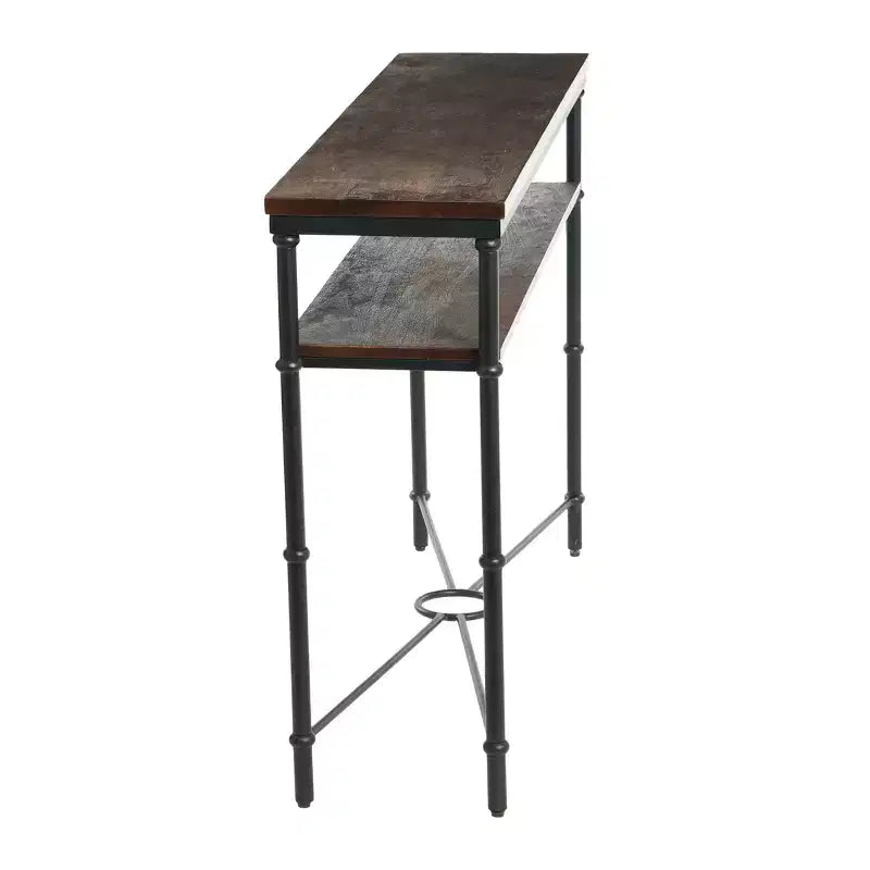 Consolle stretta da 48", piano in acacia massello, gambe in ferro industriale, stile rustico-country, finitura grigia