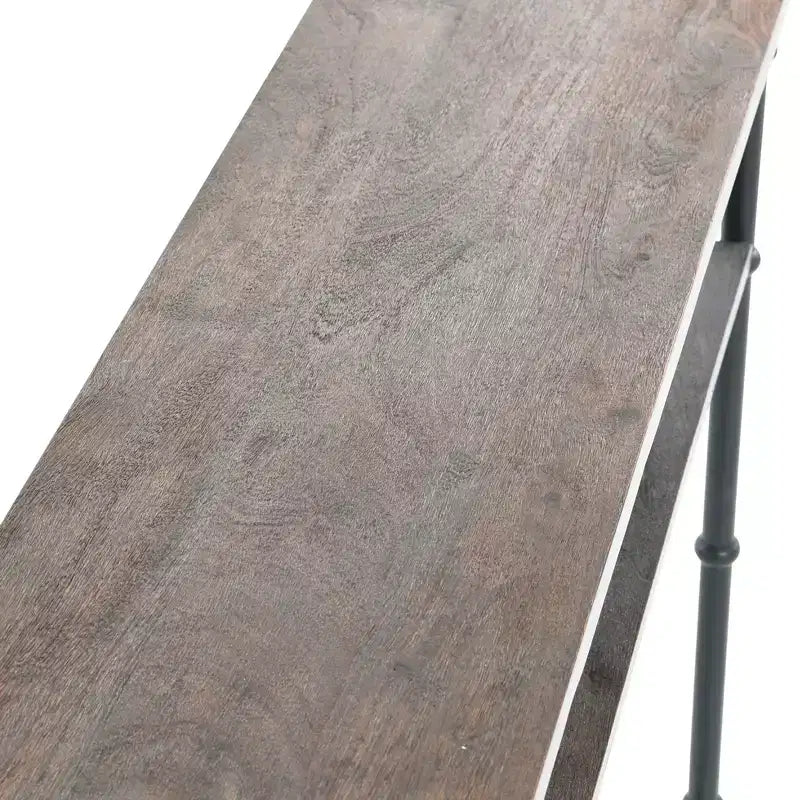 Consolle stretta da 48", piano in acacia massello, gambe in ferro industriale, stile rustico-country, finitura grigia