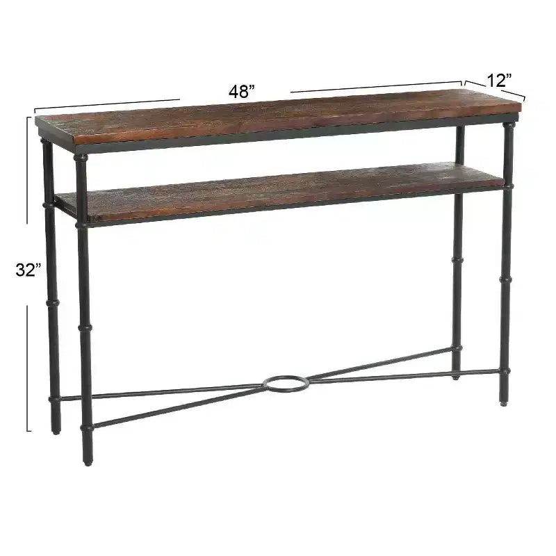 Consolle stretta da 48", piano in acacia massello, gambe in ferro industriale, stile rustico-country, finitura grigia