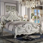 Acme Furniture Letto California King 97" Dresden in Pelle Sintetica e Finitura Bianco Osso: Stile Rococò, Ampia Dimensione, Design Camelback