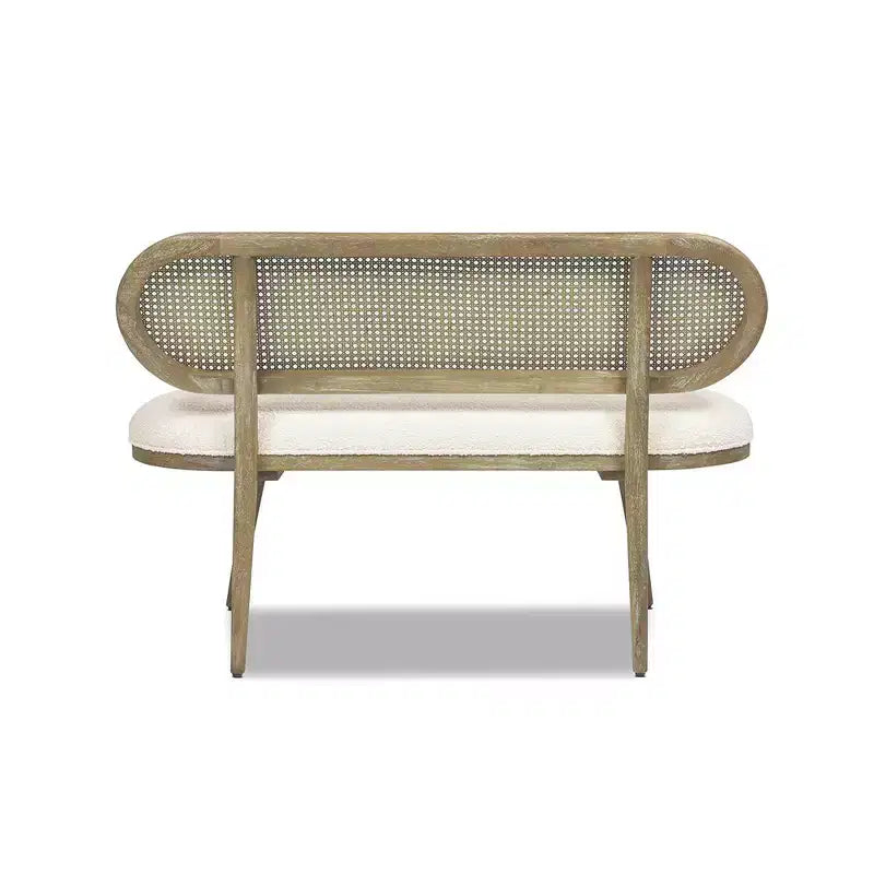 Panca divanetto imbottita Havana 42 in canna di rattan, Bouclé bianco avorio