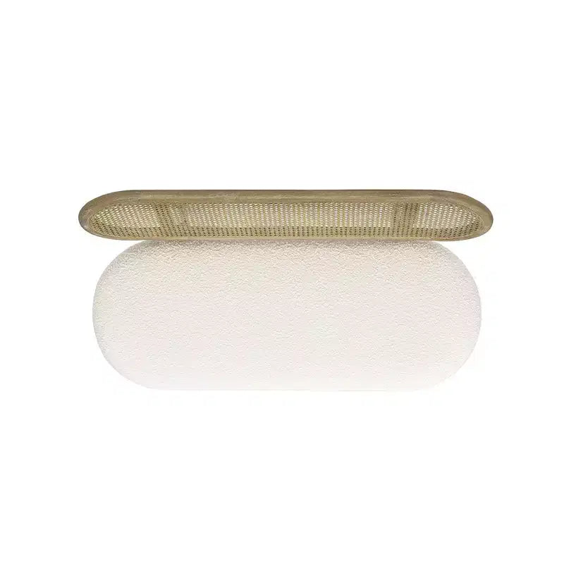 Panca divanetto imbottita Havana 42 in canna di rattan, Bouclé bianco avorio