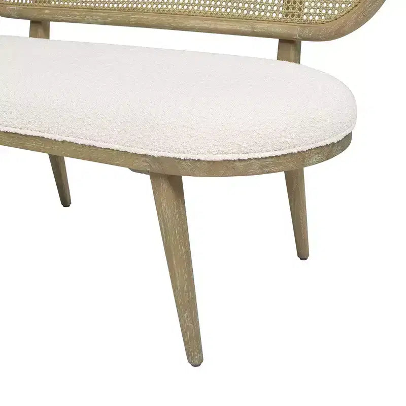 Panca divanetto imbottita Havana 42 in canna di rattan, Bouclé bianco avorio