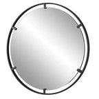 Specchio da parete rotondo da 34" in ferro nero satinato, stile nautico, ganci ad anello a D e a J
