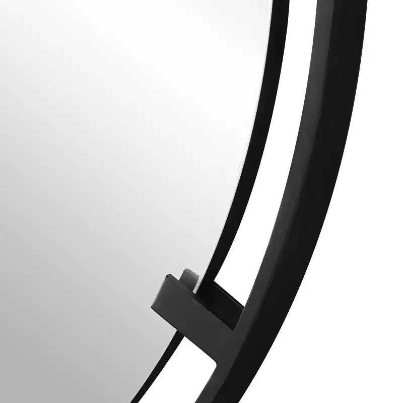 Specchio da parete rotondo da 34" in ferro nero satinato, stile nautico, ganci ad anello a D e a J