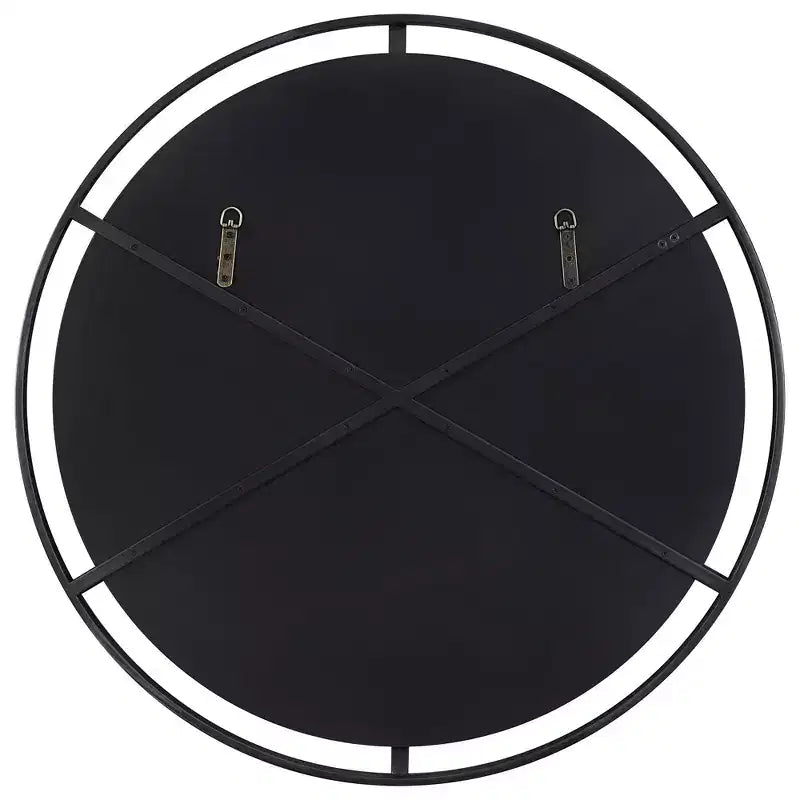 Specchio da parete rotondo da 34" in ferro nero satinato, stile nautico, ganci ad anello a D e a J