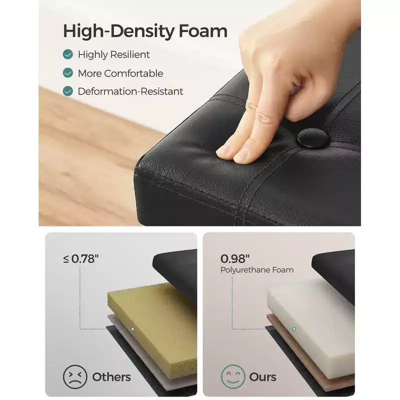 SONGMICS Pouf Contenitore Pieghevole da 38 cm, Poggiapiedi Cubo, Tavolino da Salotto con Maniglie a Foro, Similpelle