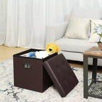 SONGMICS Pouf Contenitore Pieghevole da 38 cm, Poggiapiedi Cubo, Tavolino da Salotto con Maniglie a Foro, Similpelle